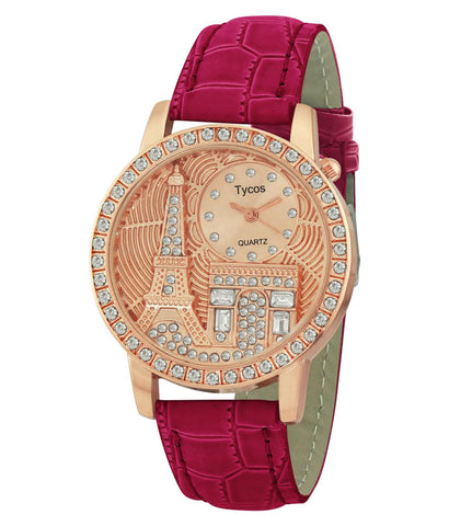 Tycos Paris Pink Leather Analog Watch